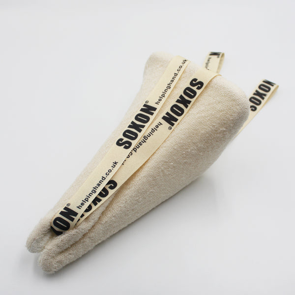 Soxon Sock/Stocking Aid by Helping Hand with two loop handles and SOXON label, on white background, top view.