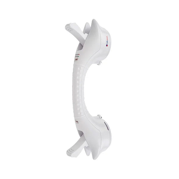 Lifemax Stick ‘n’ Stay Grab Bar with locking suction cups and indicator for bathroom use, front view.