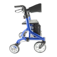 Urathon Stratus Bariatric Suspension Rollator with four wheels, folding frame, hand brakes and wide padded seat, side view.