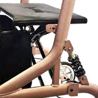 Urathon Stratus Bariatric Suspension Rollator frame, seat, metal support and spring close-up.