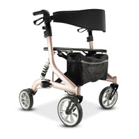 Urathon Stratus Bariatric Suspension Rollator with folding frame, extra-wide seat, pouch and cushioned backrest.