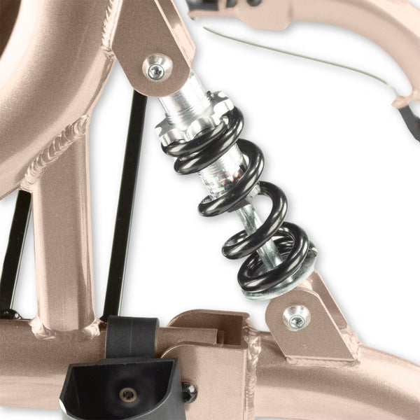 Suspension coil on the Urathon Stratus Bariatric Rollator, close-up view.