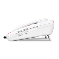 Swissvoice Xtra 1110 corded phone with ringer volume and pitch controls on base, side view.