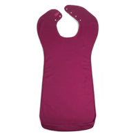 Care Designs tabard style adult bib, waterproof with snap closures and wide front for easy wear and protection, front view.
