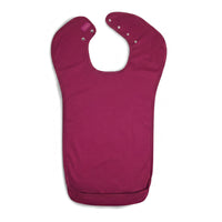 Care Designs Tabard Style Adult Bib with neck snaps for meal protection, front view.