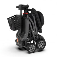 Urathon Thor Ultra-Light 4-wheel folding travel scooter with front basket and compact upright frame, side view.