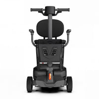 Urathon Thor Ultra-Light Folding Scooter with carbon-fibre frame, four wheels, backrest, rear seat and light, side view.