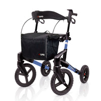 Topro Olympos All Terrain Rollator with large wheels, hand brakes and front bag, designed for outdoor use, front angle view.