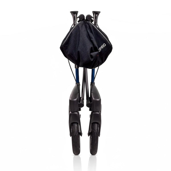 Topro Olympos All Terrain Rollator shown folded upright on a white background, side view.