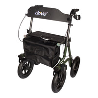 Drive Torro Outdoor Adventurer rollator with large wheels, seat, adjustable handles, brakes and front storage bag, side view.