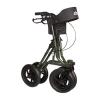 Drive Torro Outdoor Adventurer Rollator with large tyres, adjustable handles and folding frame, side view.
