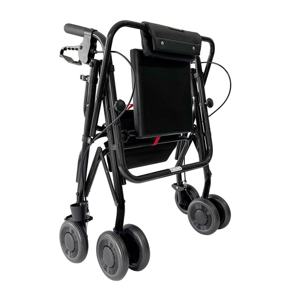 Uniscan Glider Plus Adjustable Rollator, lightweight, foldable, with four wheels and padded seat, front view.