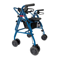 Uniscan Grand Glider Plus Rollator with 4 wheels, hand brakes, black seat and storage pouch, front view.