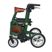 Able2 Uplivin Glide 2-in-1 rollator and wheelchair with black seat, large wheels, brown accents, front view.