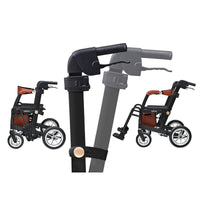 Able2 Uplivin Glide 2-in-1 rollator and wheelchair with foldable frame and basket, shown from multiple angles.