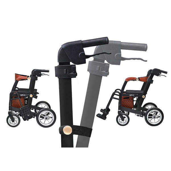 Able2 Uplivin Glide 2-in-1 rollator and wheelchair with foldable frame and basket, shown from multiple angles.