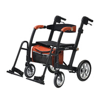 Able2 Uplivin Glide 2-in-1 rollator and wheelchair with folding frame, footrests, and under-seat storage pouch, side view.