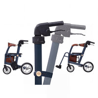Uplivin Glide 2-in-1 rollator and wheelchair with foldable seat and adjustable handle, side view and close-up.