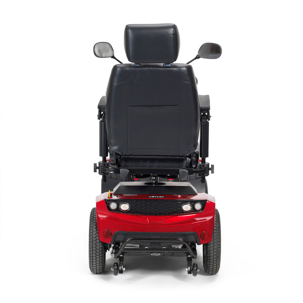 Drive Viper Scooter with adjustable black seat, headrest and side mirrors on white background, front view.