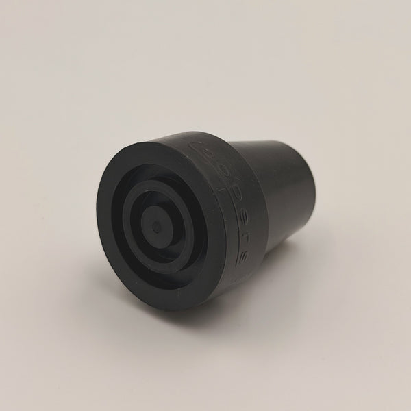 Coopers Walking Stick Ferrule with heavy-duty rubber and concentric rings on a white background, close-up.