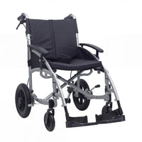 Urathon Zephyr Crash Tested Wheelchair with lightweight foldable frame, armrests and footrests, front view.
